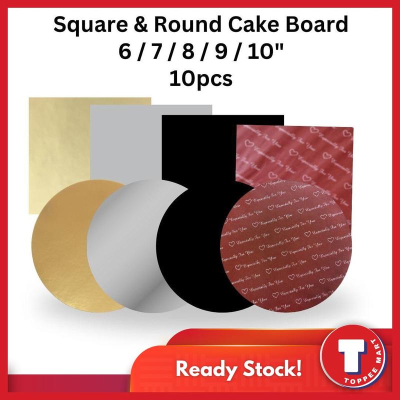 [10pcs] Round / Square Cake Board (Size 6,7,8,9,10 Inch) Papan - TikTok ...