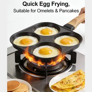 Wajan Penggorengan Telur 4 Lobang Anti Lengket Aluminium Stainless Steel Coating Teflon Hemat Waktu & Aman Digunakan untuk Omelets & Pancakes
