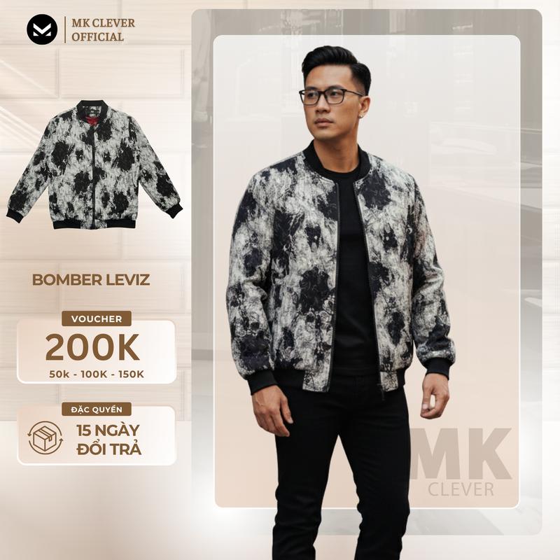  Áo Khoác Bomber Leviz MK CLEVER Vải Gấm Hoạ Tiết Thêu Tỉ Mỉ 3 Lớp Trần Bông Dày Dặn Form Slimfit Nam Menswear Size M L XL XXL 