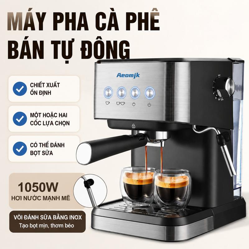 Máy Pha Cà Phê Bán Tự Động Kiểu Ý Máy Espresso Áp Suất Cao Tạo Bọt Sữa Máy Cà…