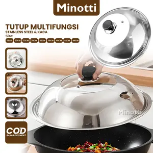 304 Stainless Tutup Penggorengan Kombinasi  Panci Tutup kaca Panci stainless steel tebal Tutup Wajan Kuali Panci Tutup Wok Pan Enamel Stainless KacaMultifungsi Baskom Penggorengan 28 30 32 34 36 38 Cm tempat  masak  mie  serbaguna tutup  pan  kaca
