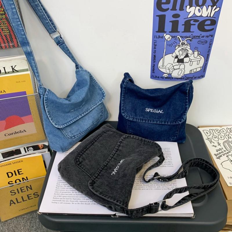 Túi Denim Đeo Chéo, Unisex, Túi Messenger Vải Bố, Thiết Kế Đơn Giản, Hợp Xu hướng Và Bền, Thích Hợp Cho Học Sinh, Năm 2025 9