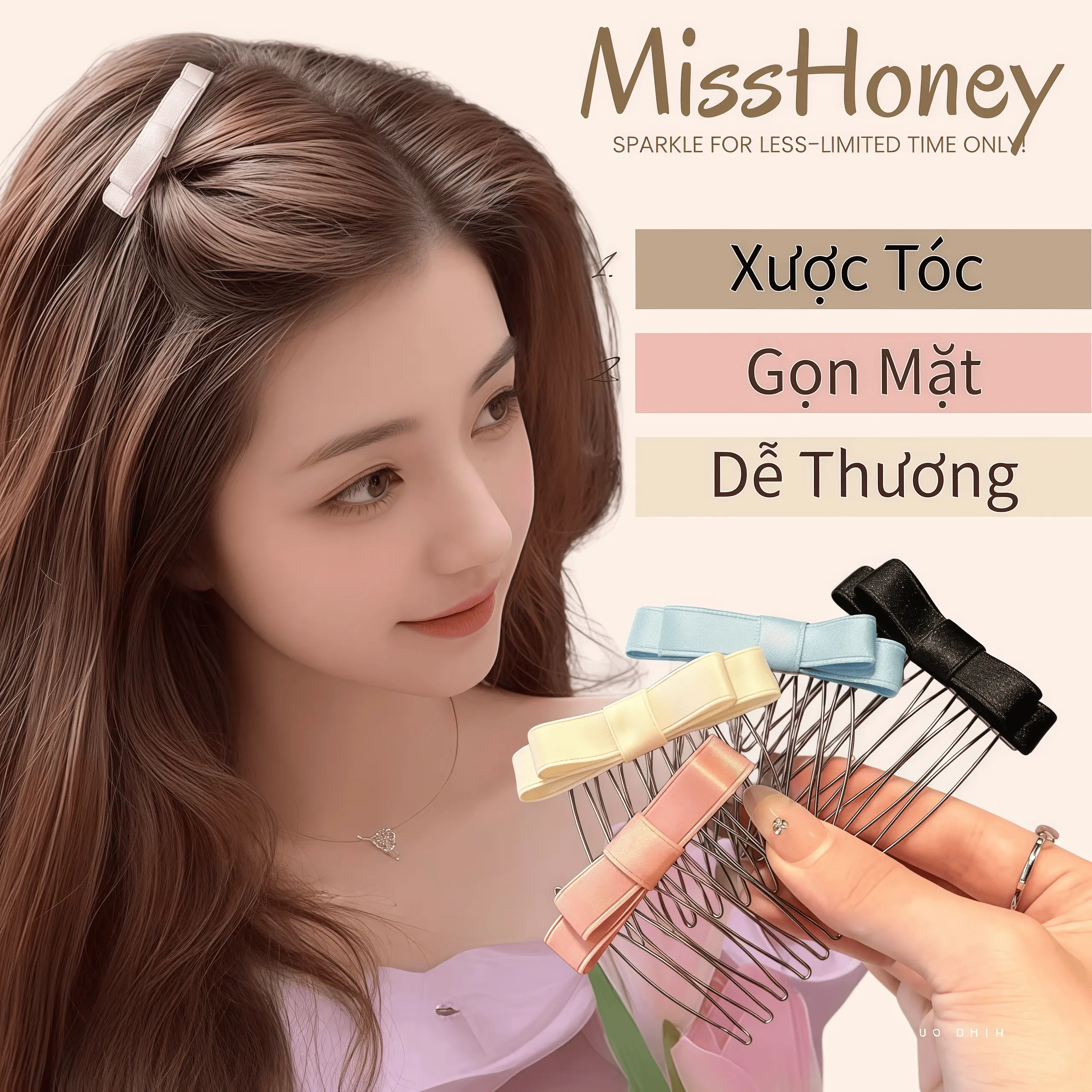 Xược Tóc Đính Nơ Tạo Độ Bồng Cho Nữ, Lược Cài Tóc Nơ Phong Cách Tiểu Thư