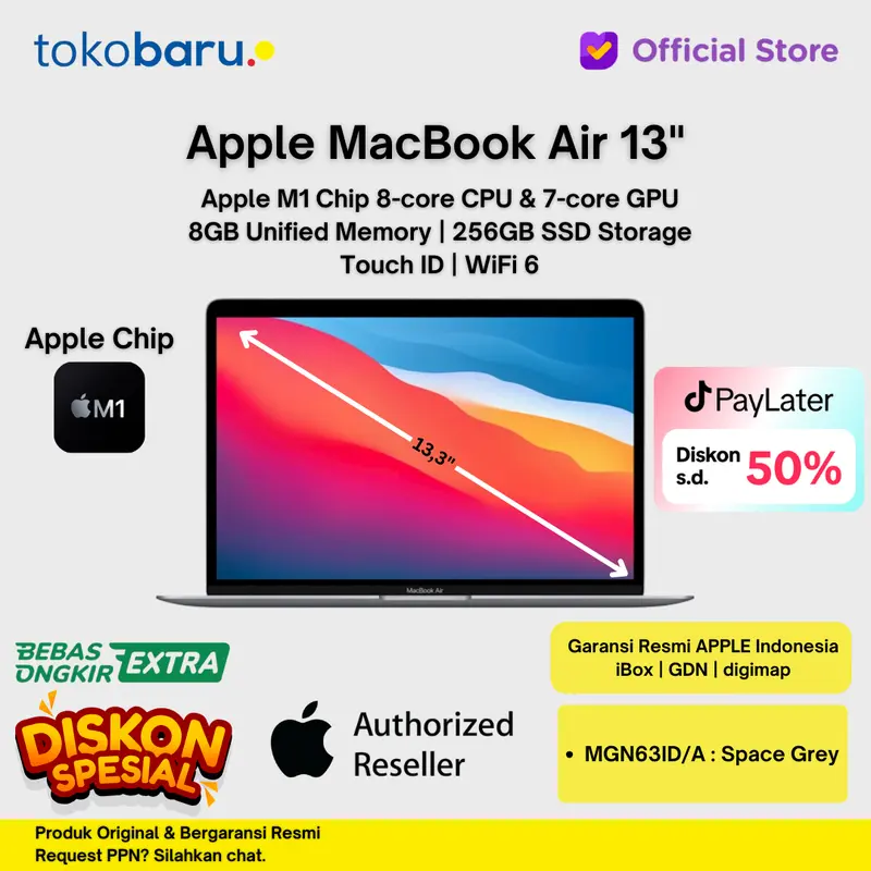 MACBOOK AIR 2020 M1 CHIP 256GB RAM 8GB Garansi RESMI PT Apple Indonesia 0