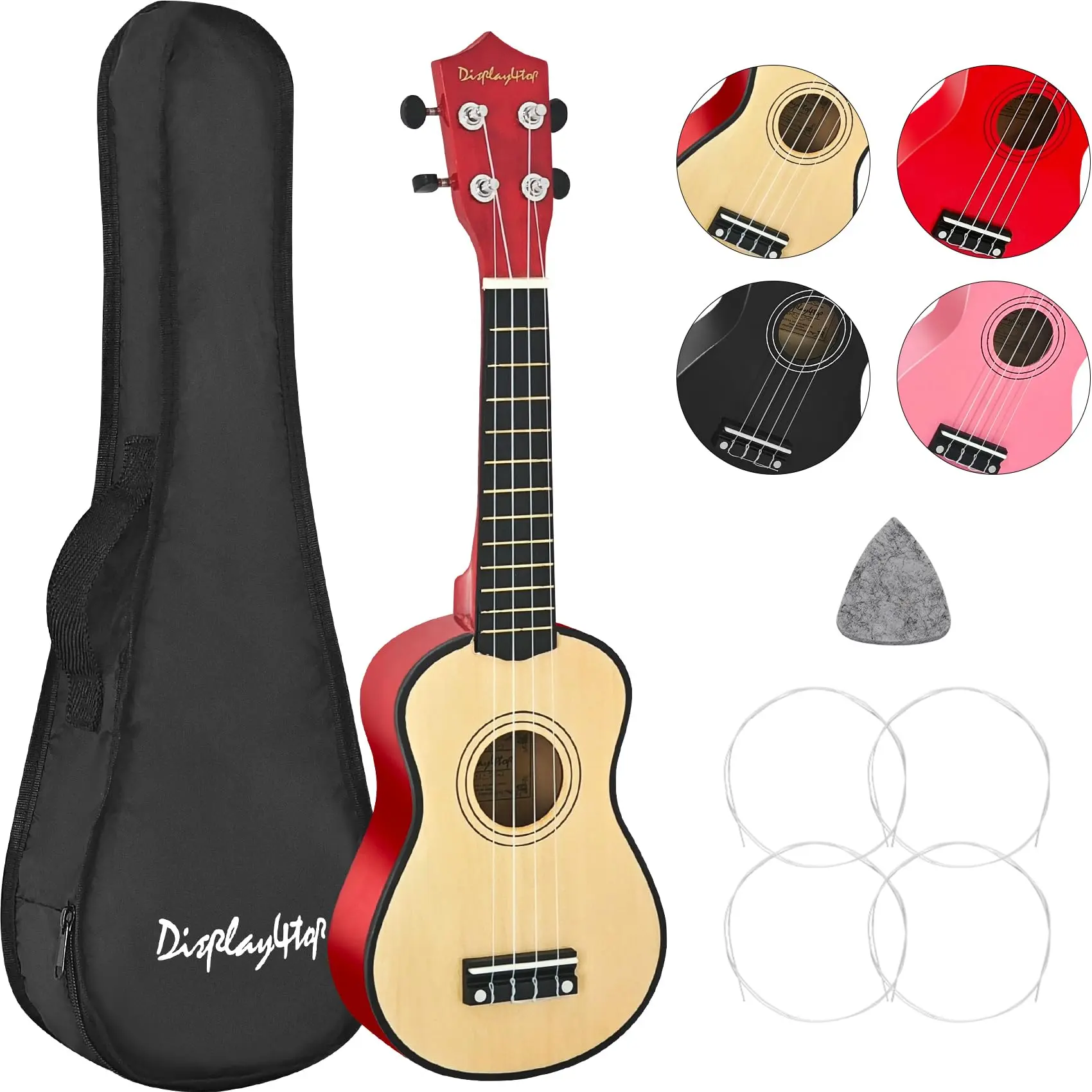 Display4top 21 Inch Soprano Ukulele,Professonial Ukele for Kids Bundle with Gig Bag, Picks,Extra Strings