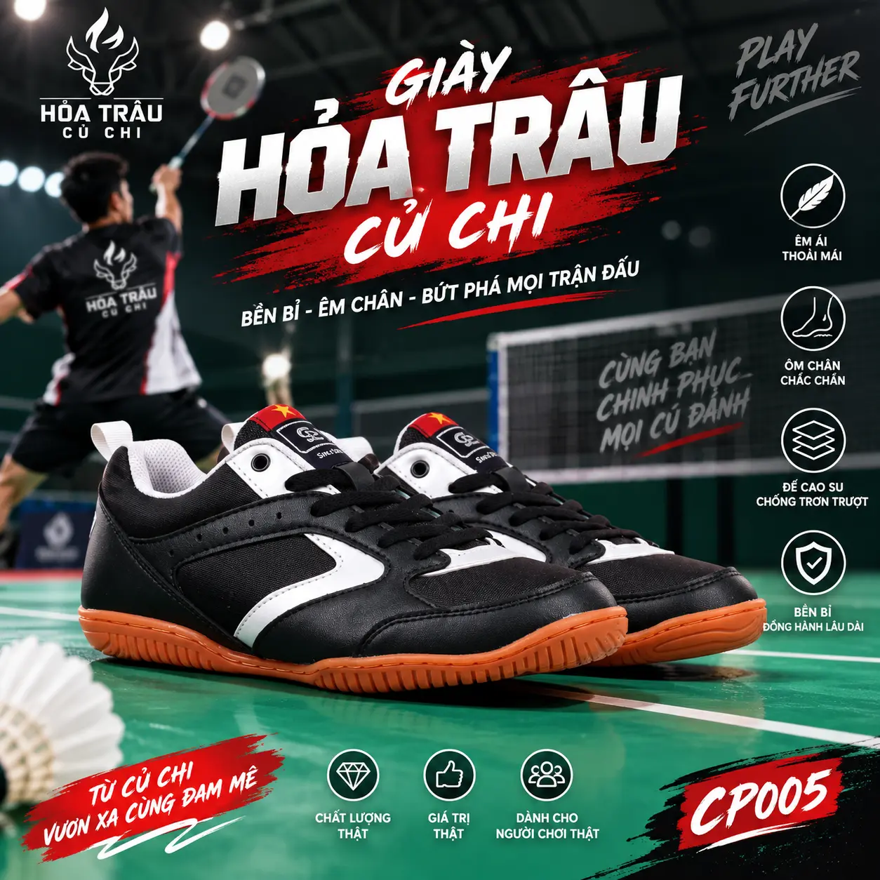 [MALL][Mua 1 được 3] Giày Thể Thao Đa Năng Chí Phèo CP005 - Hàng Việt Nam Sản Xuất- Giày Cầu Lông, Bóng Bàn, Bóng Chuyền, Bóng Bàn,.... Sneaker Sport