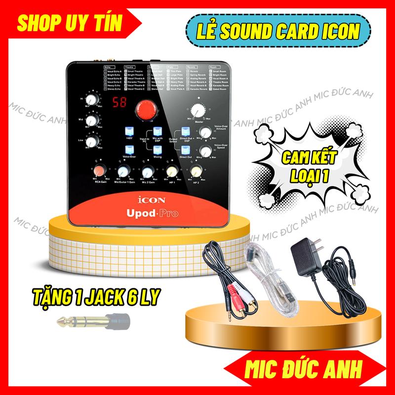 Sound Card Icon Upod Pro Màu Đỏ Đen, Tích Hợp Nguồn 48V, Chơi Được Autotune, Phụ Kiện Âm Thanh Hay, Dễ Hiệu Chỉnh Tặng Kèm Jack 6Ly