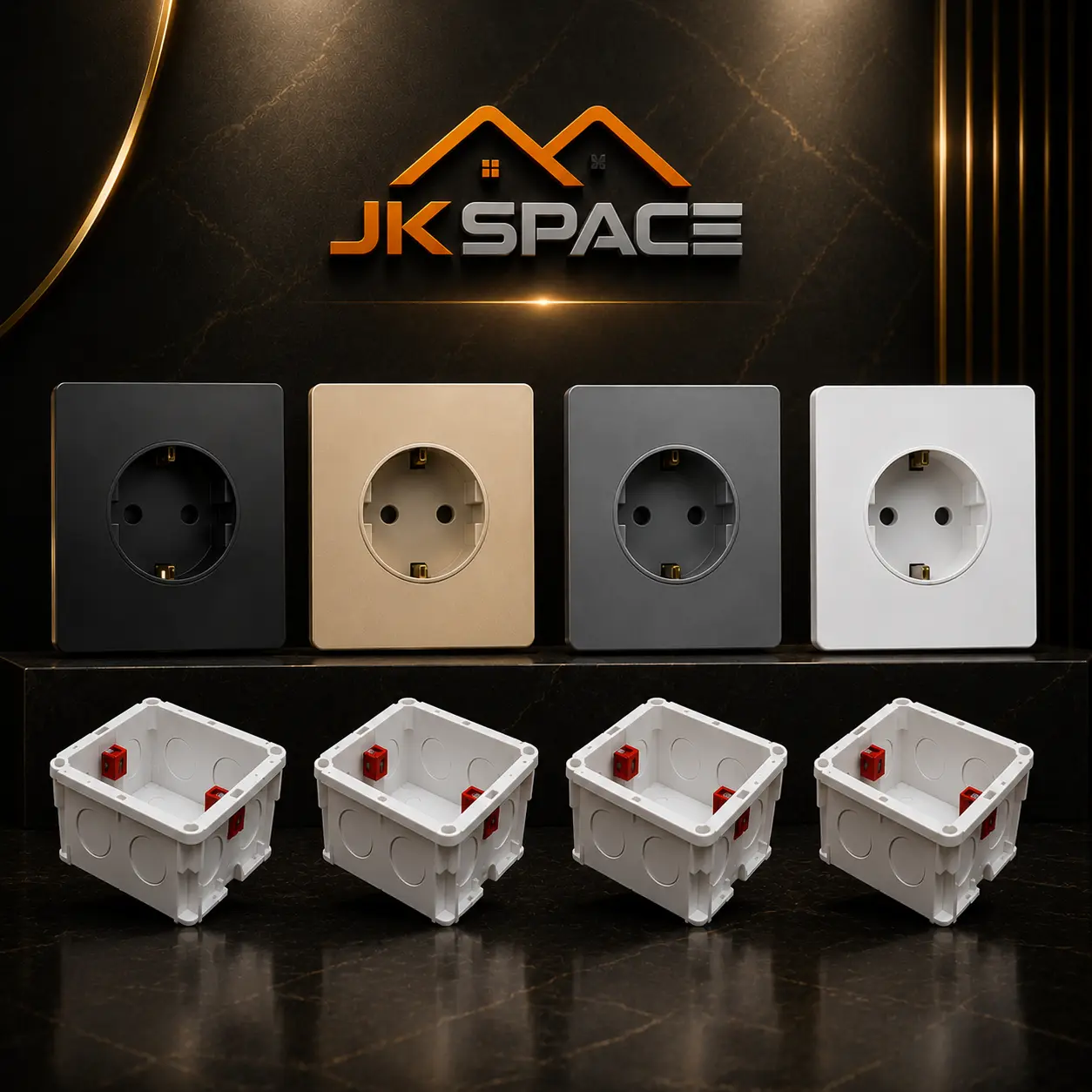 JK SPACE Home Stop Kontak Set + Inbow Tanam European Standard Premium untuk Rumah & Kantor