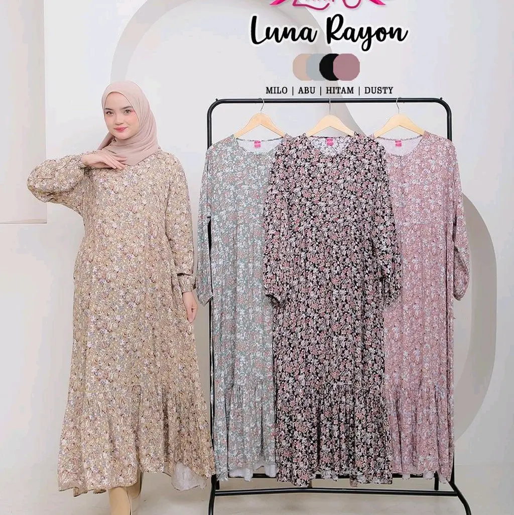 COD LUNA MIDI DRESS ORI ZAHIN COLLECTION, MIDI DRESS TERBARU, MIDI RAYON VISCOSE, MIDI DRESS BEST SELLER