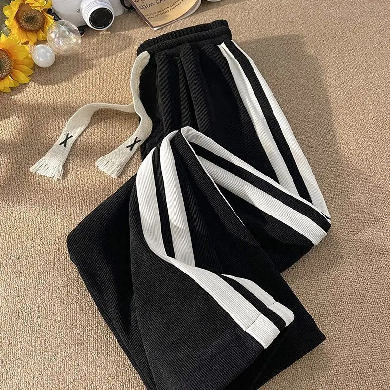 GDTIMA Celana Corduroy Wanita Elastic Highwaist Casual Loose Pants/Celana Cargo Corduroy