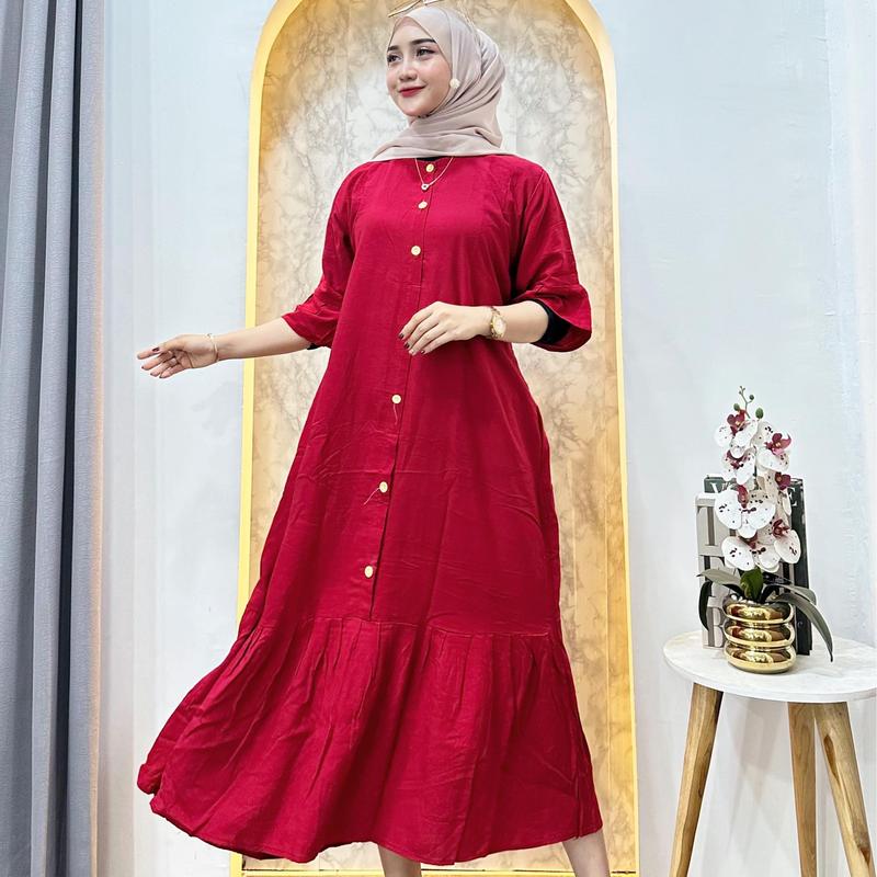 DASTER DRESS WANITA | Daster Wanita Polos Lengan 3/4 Rayon Premium Adem Nyaman Jatuh LD 110cm Busui Kancing Bumil Rampel Bawah Santai 3