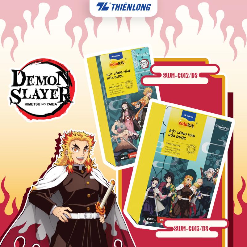 Hộp Bút Lông 48 60 Màu Thiên Long Fiber Pen Washable - Phiên bản Demon Slayer