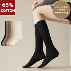 B11066 Kaos Kaki Wanita Tinggi Kaos Kaki Atas Betis Bahan Katun Women Long Socks Cotton Old School Kaos Kaki Panjang Premium Cewek Coklat Cream Nyaman High Hitam Putih