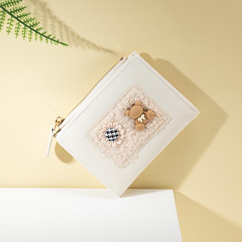  KAITIFEI Ví ngắn có dây kéo dễ thương cho phụ nữ làm bằng da PU 2 gấp có ngăn đựng tiền Xu hoặc ví 