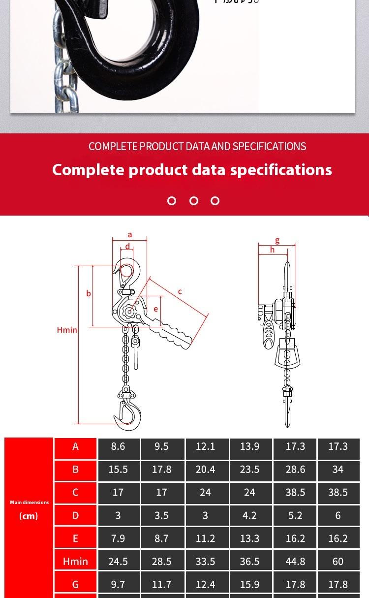 Product Introduction of 0.25T2.5m Pengangkat mini Hand hoist Chain hoist Chain block Small hand hoist 10