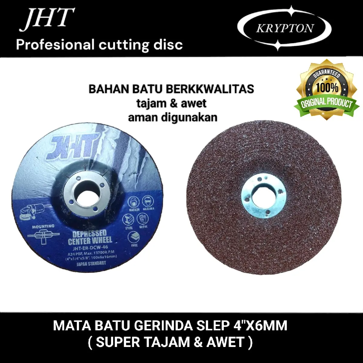 JHT mata batu gerinda slep / poles 4"x6mm ( besi / baja / stainless ) jaminan asli original