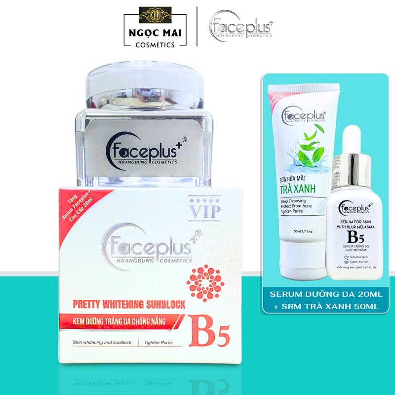 Tặng Serum 20ml + SRM Trà Xanh 50ml Kem Dưỡng Trắng Chống Nắng Faceplus B5 Pretty Whitening Sunblock 25g hỗ trợ dưỡng trắng giữ ẩm chống nắng