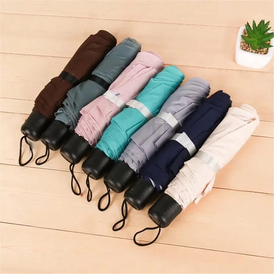 Payung lipat praktis polos dan motif bahan saten Gagang
