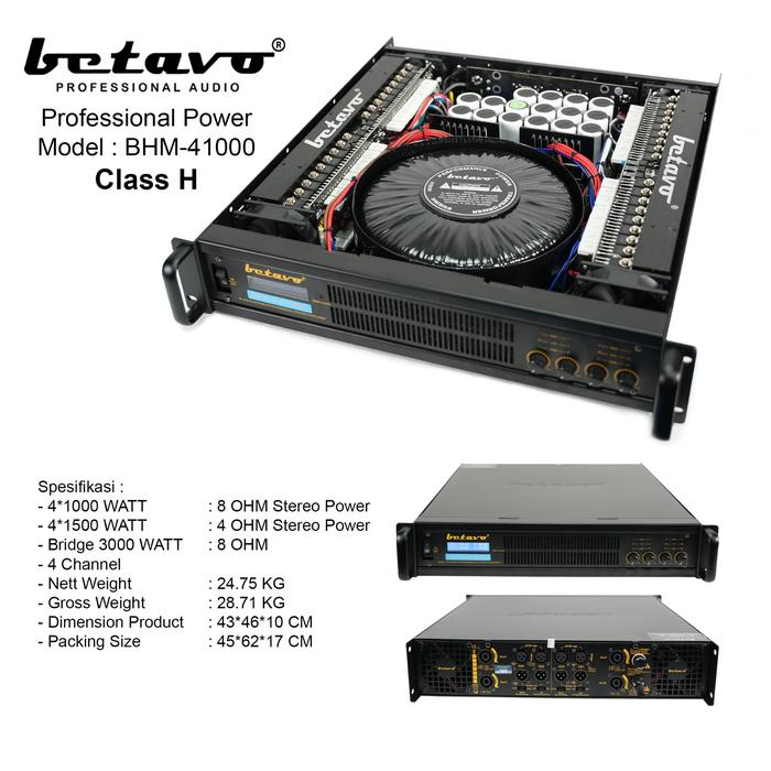 Gambar Professional Power Betavo BHM-41000 | 4 Channel | H Class | 1000 Watt*4 - Packing Kayu dari Betavo Audio Kota Tangerang Tokopedia