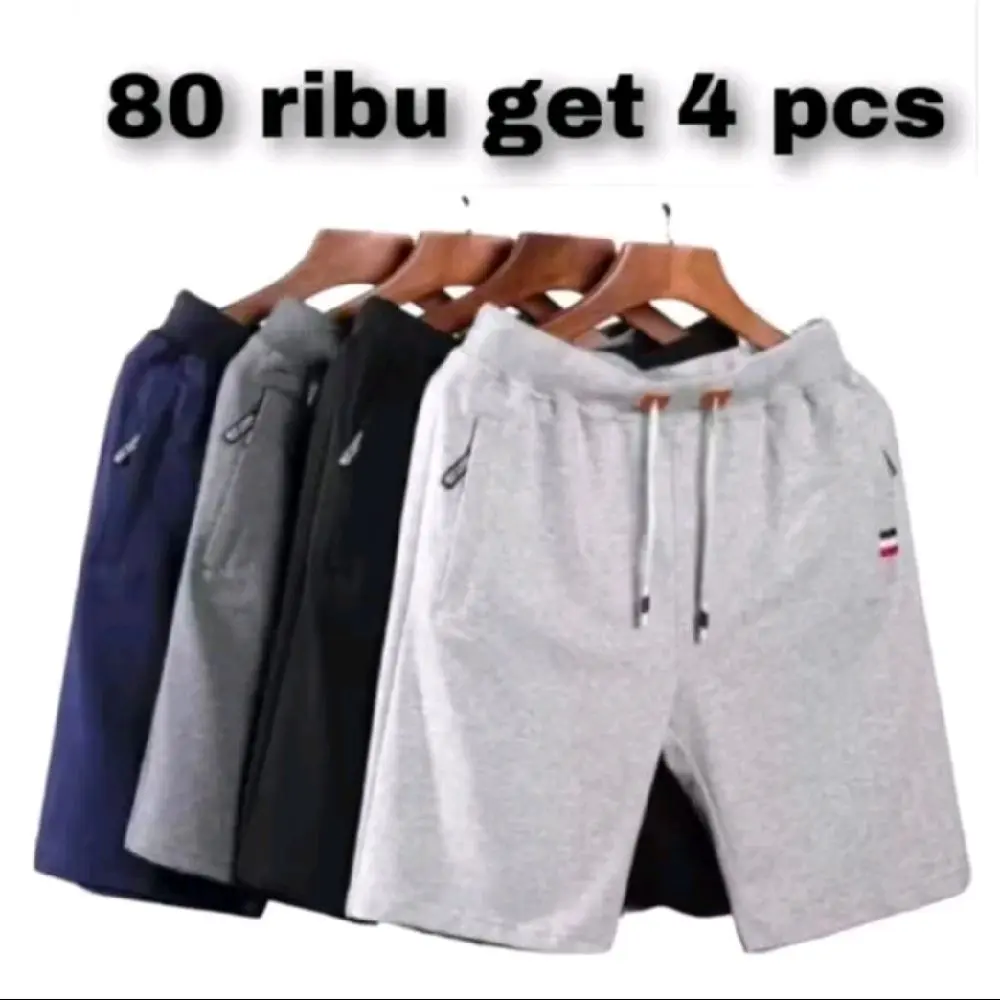 PAKET HEMAT ISI 4 PCS CELANA PENDEK PRIA Baby teri KATUN FLECCE SAKU RESLETING Bahan Katun Flecce Fitur Saku Resleting Cocok untuk Sehari-hari Sport