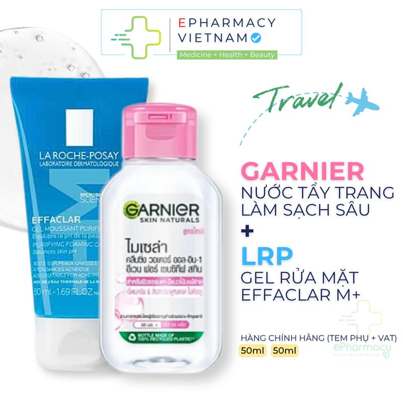 COMBO Sữa Rửa Mặt LA ROCHE-POSAY 50ml + Nước Tẩy Trang GARNIER Hồng Làm Sạch Sâu 50ml