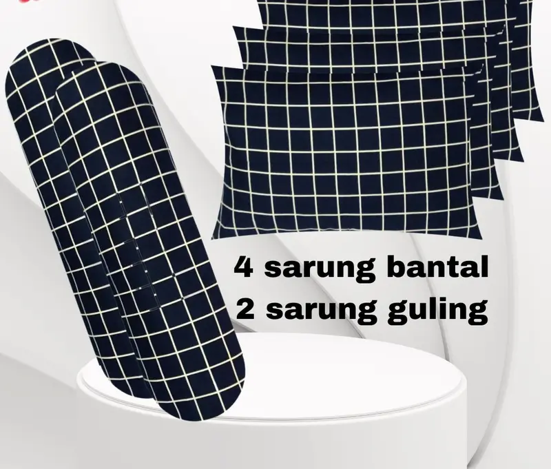 Sarban sargul isi 6pcs 4 sarung bantal dan 2 guling motif kotak kotak terbaru bahan katun halus 0