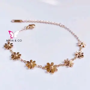 NAVA - Gelang Bunga Daisy Elegan ( Full Titanium ) Anti Karat Perhiasan Wanita