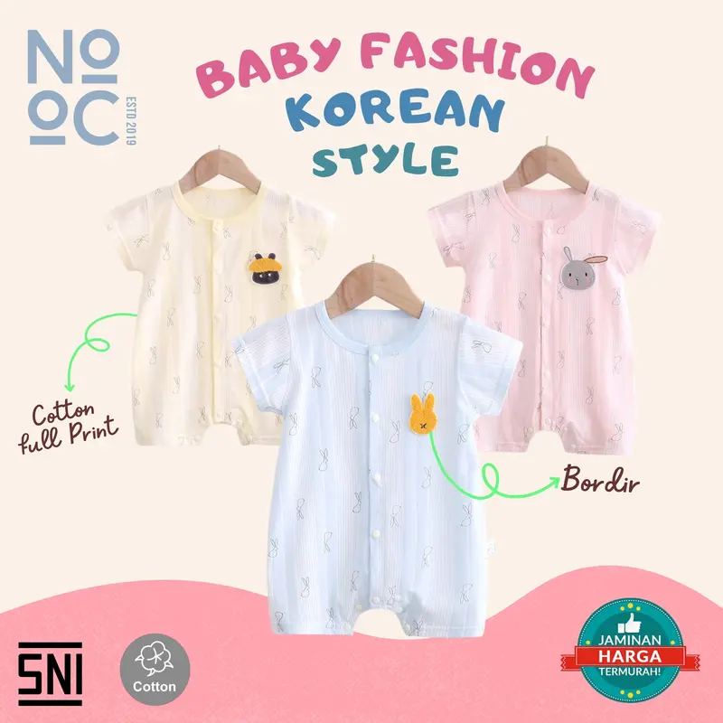 6.6 Nooc Baju Romper Bayi Full Print Bordir Kancing Tengah Cotton Anak-Anak / Baju Anak Perempuan Laki-Laki 0