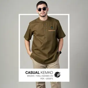 Baju koko Kurta Zipper Lengan Pendek Slimfit M -XXL Baju kurta Pria Dewasa Bahan Toyobo Premium Muslim Katun Panjang Hitam