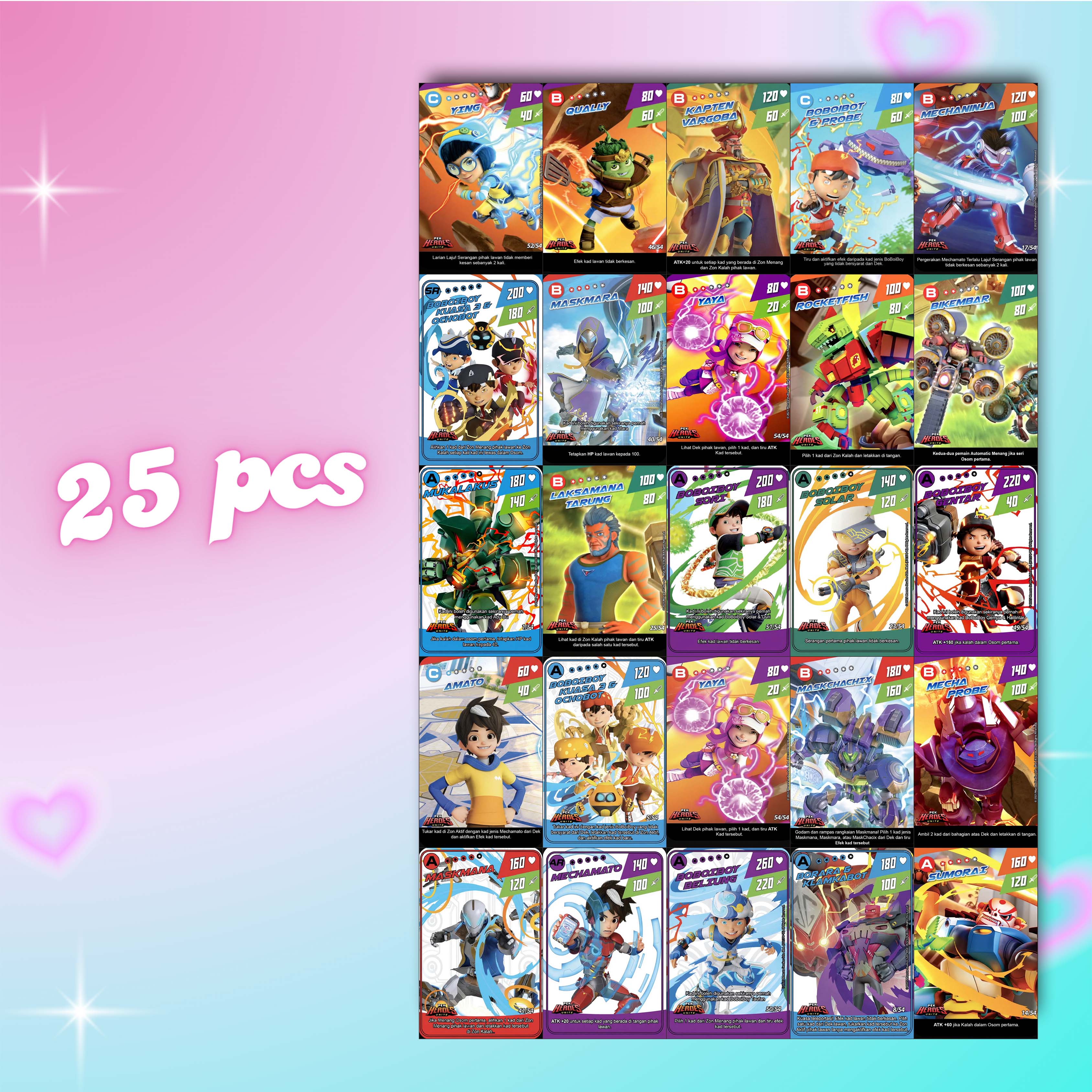 UNOFFICIAL KARTU/KAD PEK HEROES UNITE BOBOIBOY MONSTA GALAXY CARD (MGC) PREMIUM 25 SHEET