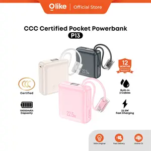 [NEW PRODUCT] Olike Powerbank P13 10000mAh Fast Charging 22.5W | Mini Powerbank Built-in Cable | Portable Pocket Size | CCC Certified Aman | Black, Cream, Pink | Garansi 1 Tahun