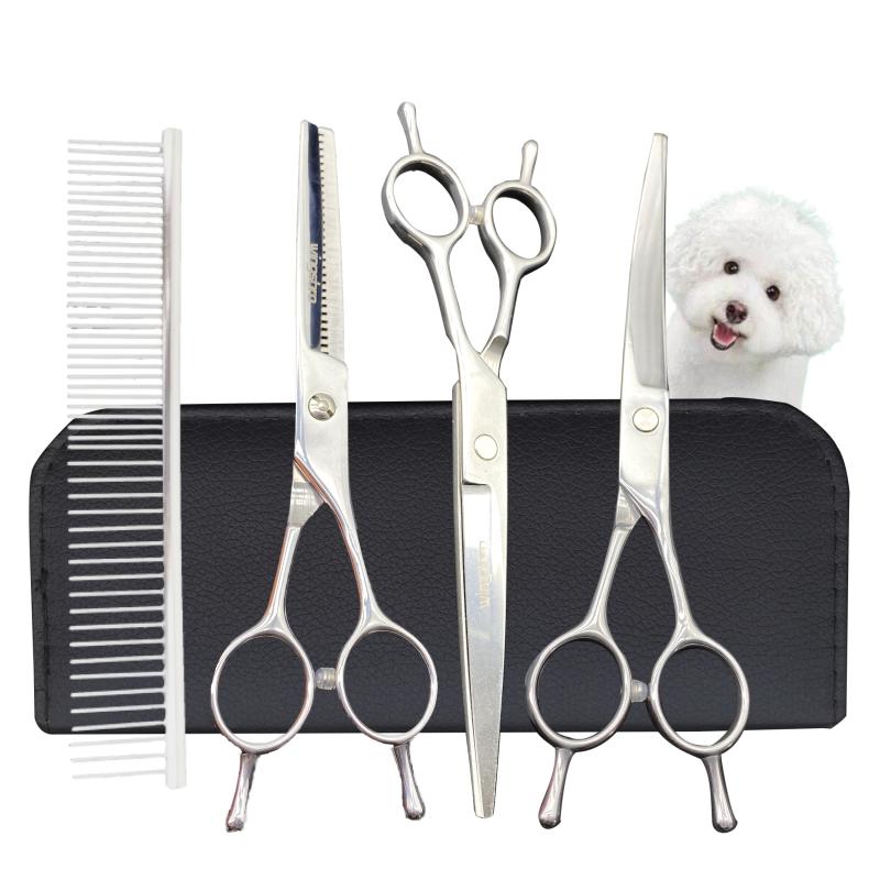 Bộ kéo chải lông cho thú cưng, 7,5 inch, Được làm bằng thép không gỉ 440c của Nhật Bản, Kéo cắt lông thú cưng hai đuôi phẳng / răng / uốn cong 8