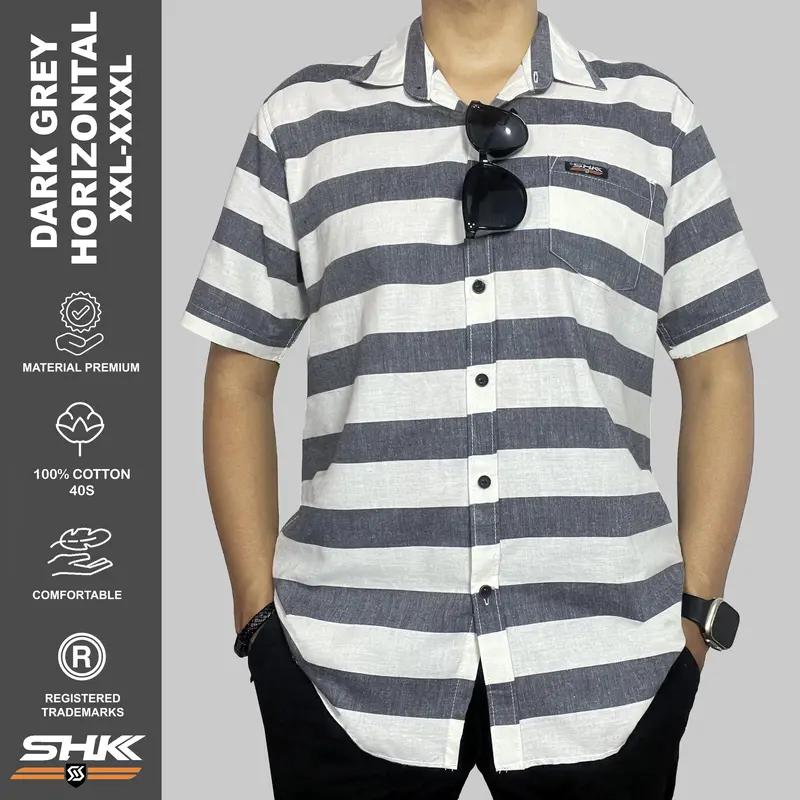 SHK BIG SIZE Kemeja STRIPE series cowok cewek katun twill baju lengan pendek 0