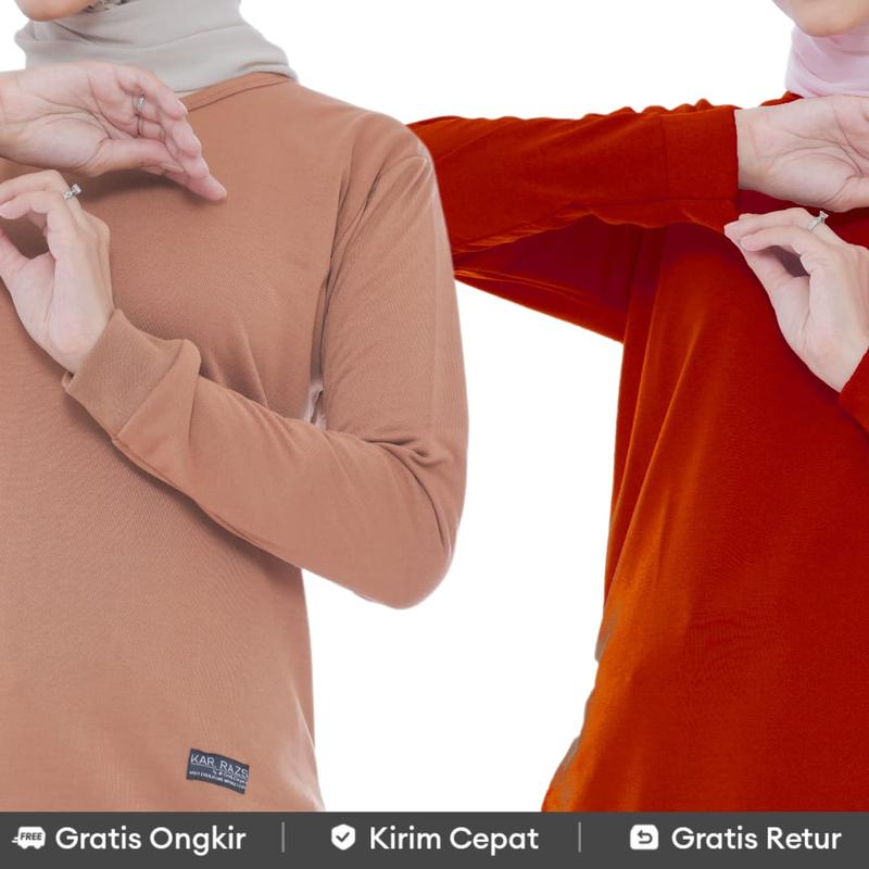 Kaos Polos Wanita Lengan Panjang - RIB Bawah Oval Terkini Sablon Atasan Baju Basic Top Variasi Tangan Oblong Oversize Muslim kaos  lengan  panjang  oval 2
