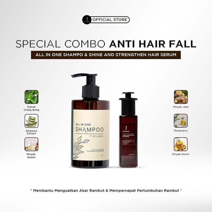 Gambar [Bundling] Jevarine All in One Shampoo 250mL + New Packaging Jevarine Shine & Strengthen Hair Serum - Memperkuat Akar Rambut & Mengurangi Kerontokan dari By Jevarine Indonesia Kab. Bekasi Tokopedia