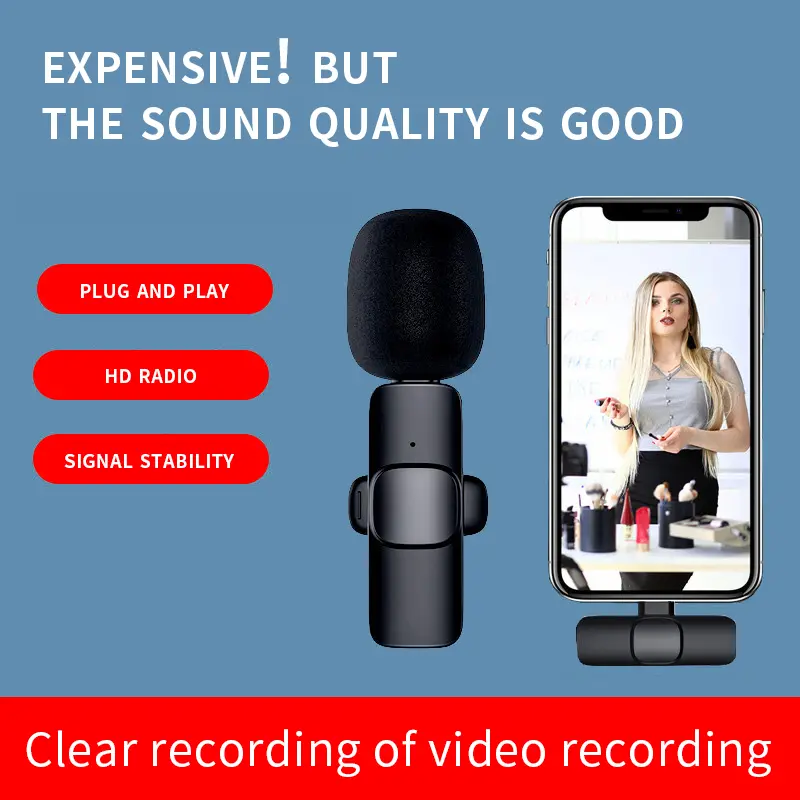 Wireless lavalier microphone Type-C K20 lapel/collar clip microphone Wireless mobile receiver USB-C charging, plug-in rechargeable, compact and portable, intelligent noise reduction, for: smartphone, audio, wireless live broadcast, Vlog recording video