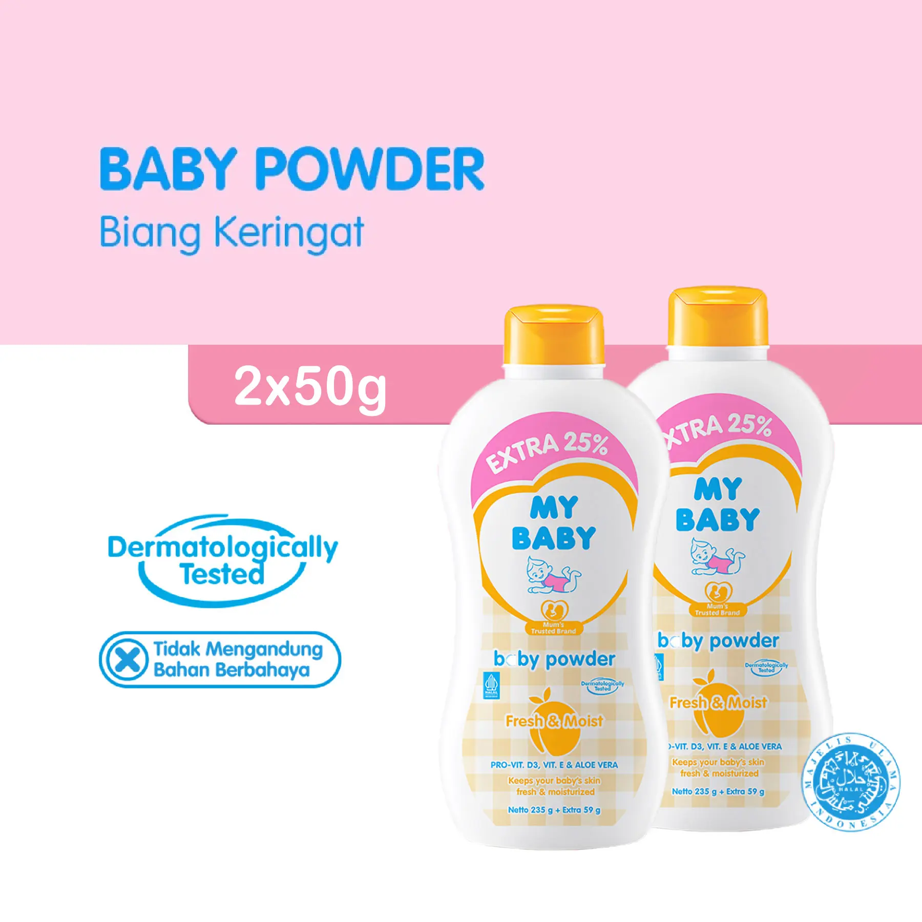 [2 PCS] Bedak Bayi My Baby Powder Fresh & Moist 50 gram x 2 Pcs - Aroma Buah-buahan Segar - Kulit