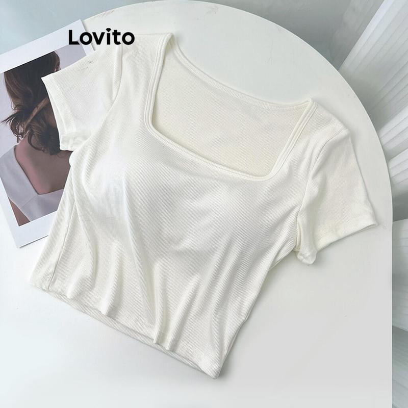 Lovito Casual Plain Basic T Shirt for Women LNE24089 Multi color Top Womenswear Lingerie Comfort Summer Tshirt Streetwear Minimalist Short Short Sleeve 0