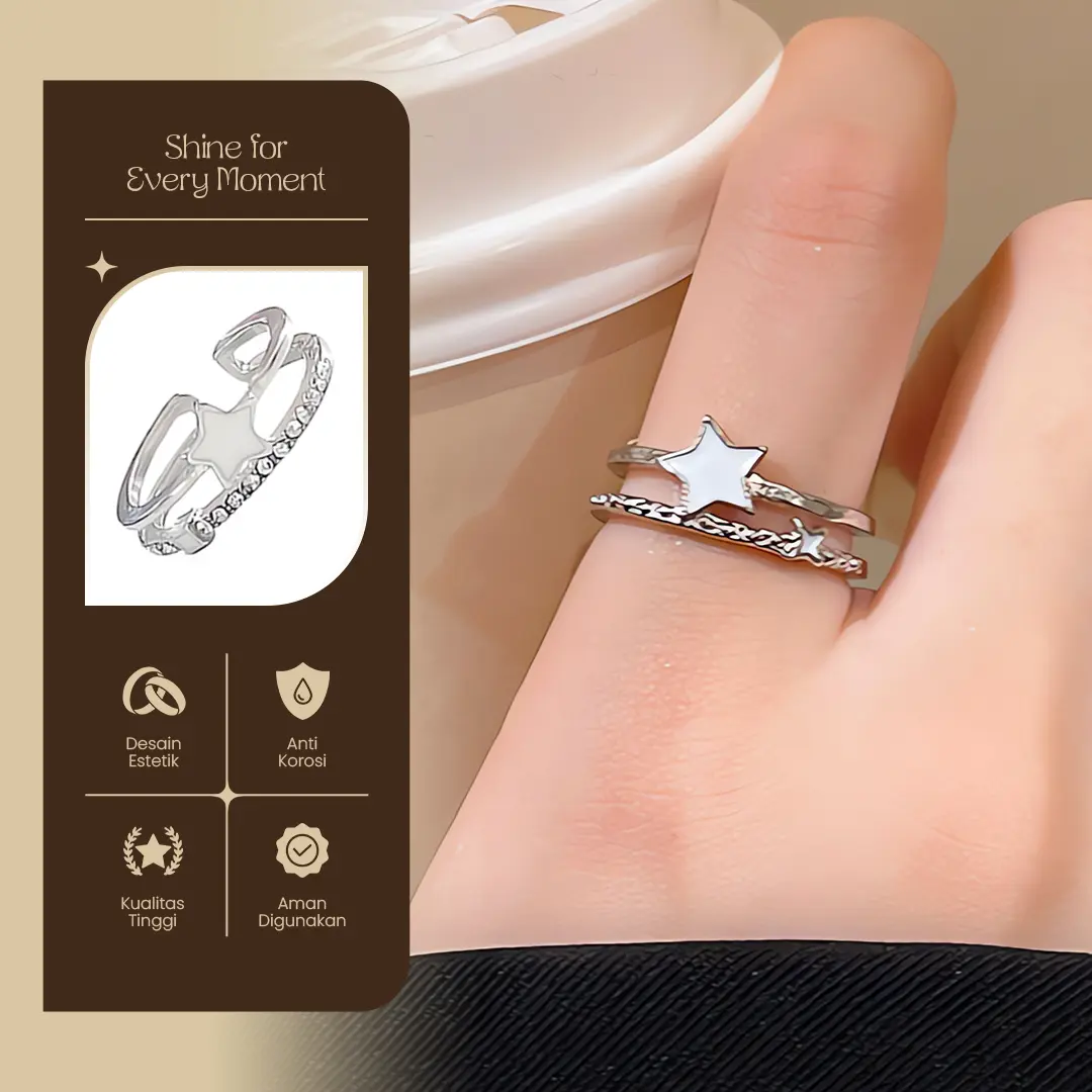 Cincin Wanita Perak Desain Bintang Bertumpuk - Sentuhan Manis yang Memancarkan Keceriaan dan Keberanian