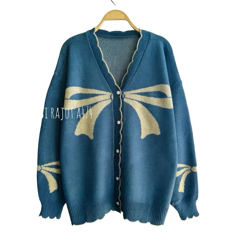 RIBBON CARDIGAN RAJUT PREMIUM MOTIF PITA WANITA OVERSIZE Knitwear ribbon cardigan coquette