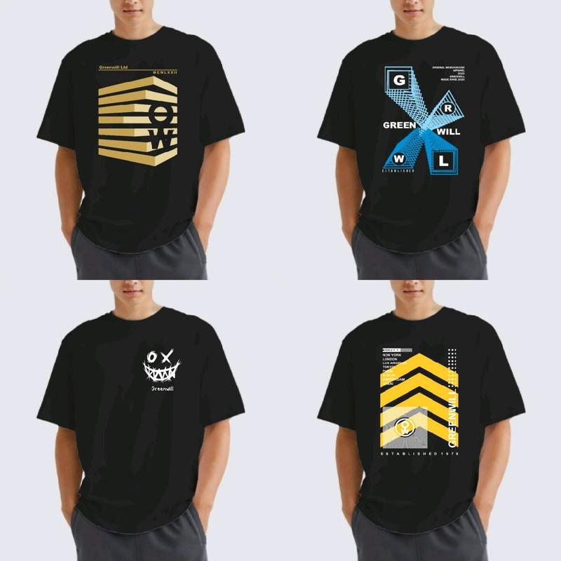 Kaos 100rb 8 Pcs Kaos GreenWill Baju Atasan Lengan Pendek Pria Wanita Dewasa T-Shirt Hitam Distro Oblong 1