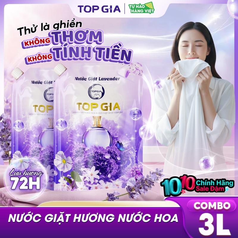   COMBO TRẢI NGHIỆM  Combo 3 Túi Nước giặt xả TopGia hương Lavender hương hoa hồng 1L - Nước giặt xả quần áo làm sạch ngừa khuẩn làm mềm vải và lưu hương dài lâu. nth 