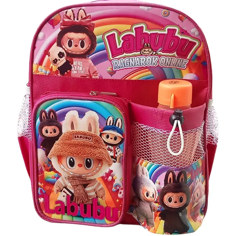 TAS SEKOLAH ANAK PEREMPUAN TK/PAUD ,TAS SEKOLAH BOTOL,TAS VIRAL LABUBU PLESS BOTOL MINUM fashion Motif Ransel 0