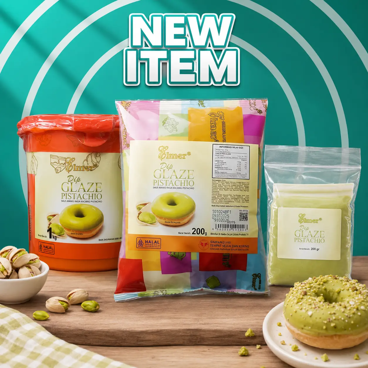 Elmer Dip Glaze Pistachio Topping Dubai Chewy Cookie 200 gr