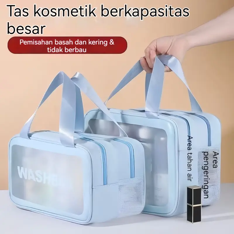 【Sam's Market】Washbag Tenteng Tas Kosmetik Transparan Waterproof dengan Kapasitas Besar untuk Tattoo dan Alis
