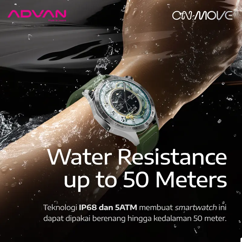 [Exclusive Riccie Nick] ADVAN Smartwatch On Move GPS AI ChatGPT Assistant Amoled 1.43" AOD Bluetooth Call Waterproof Tahan Air 5ATM Jam Tangan Pintar 5