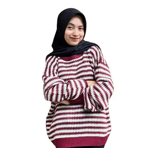 MIRNA SWEATER KNIT STRIPE OVERSIZE Lengan Balon fit to XXL Atasan Knitwear Wanita Kerah Tebal