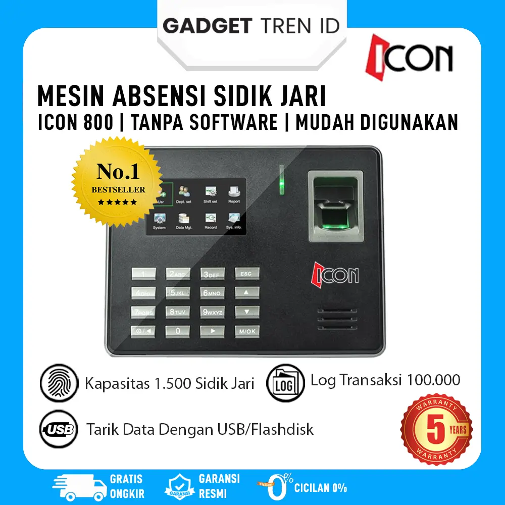 Mesin Absensi ICON 800 | Mesin Absensi | Fingerprint | Sidik Jari | Bahasa Indonesia | Tanpa Software