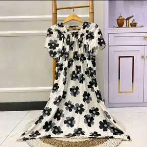 Daster Kerut Dada Fuji LULA  Daster Wanita Panjang Selutut Daster Tidur Busui  Ibu Bumil Katun Lengan Lonceng Dress Rayon Motif hits