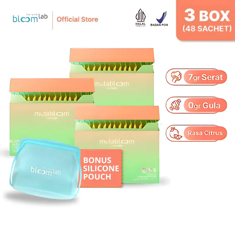 BloomLab Paket MetaBloom 3 Box (48 Sachet) Minuman Fiber Tinggi Serat Rasa Jeruk Citrus Free Pouch 0